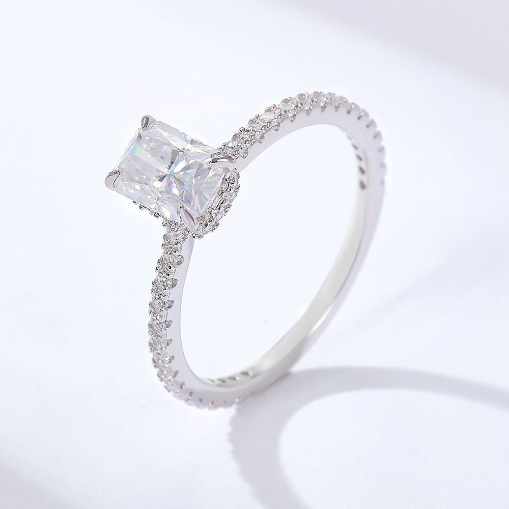 S Pure Silver Classic Fashion Rectangular 5*7 Moissanite Ring For Women 1 Carat Proposal Wedding Band Jewelry_voghion.com