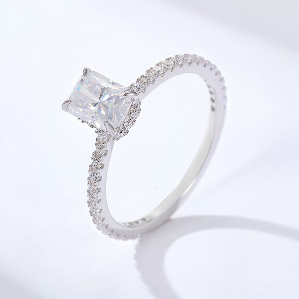 S Pure Silver Classic Fashion Rectangular 5*7 Moissanite Ring For Women 1 Carat Proposal Wedding Band Jewelry_voghion.com