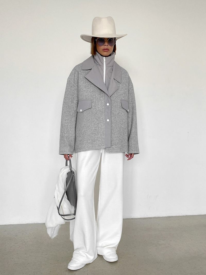 Gray Woolen Jacket Autumn and Winter New Suit Fashionable Outerwear for Women_voghion.com