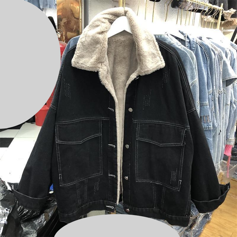 Women's Clothing Large Size 300 Catties Plus Velvet Thickened Denim Jacket For Fat Women New Autumn And Winter Clothes All Match Loose Cotton Coat _voghion.com