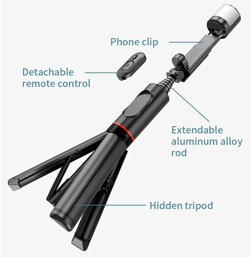 Selfie Stick Tripod - Extendable Phone Tripod With Wireless Remote All-in-one Design For Smartphones Compatible With Android, IOS_voghion.com