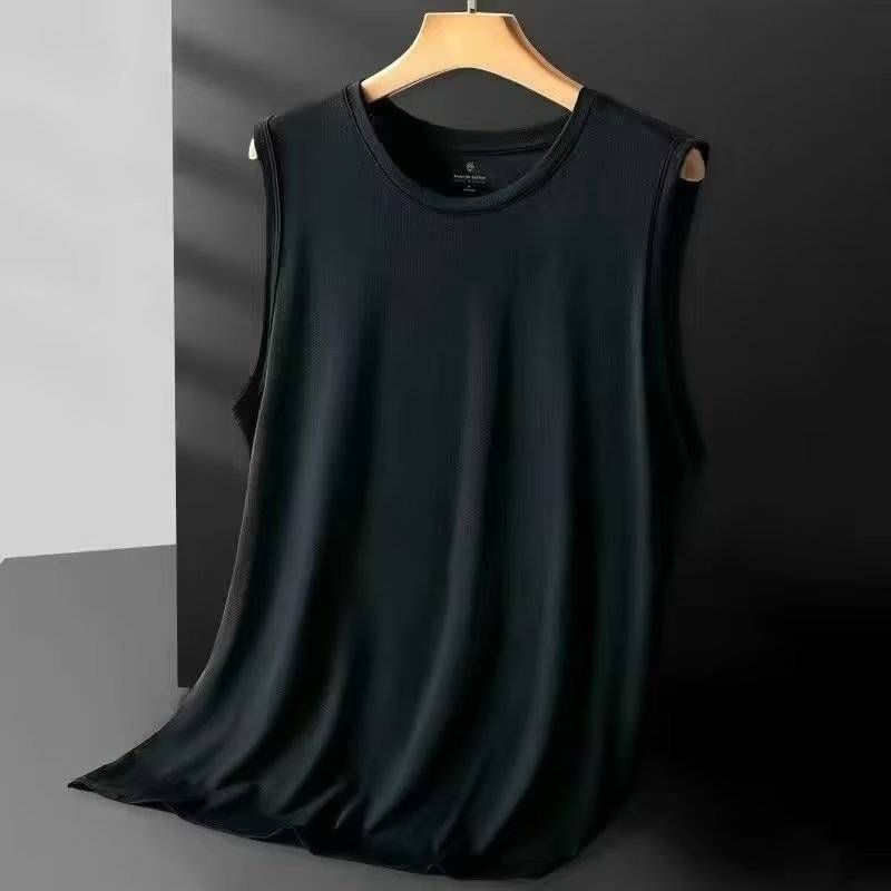 Men's Ice Silk Mesh Vest, Men's Outerwear Sports Summer Thin Sleeveless Waistcoat T-shirt_voghion.com