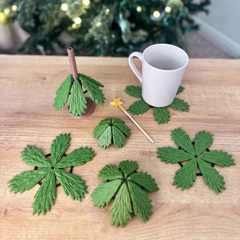 ​3D Printed Christmas Tree Coaster Set - Expandable Design With Star Stirrers (Festive Holiday Decor Heat-Resistant Perfect For Coffee/Tea)​_voghion.com