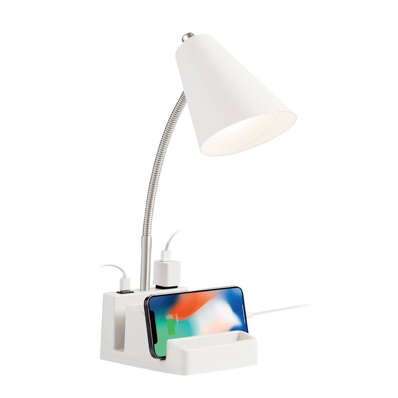 LED Desk Lamp With 1 USB Charging Port And 1 AC Outlet, Adjustable Neck, On/Off Switch, Modern Table Lamp For Reading, Working, Studying, Eye Protect_voghion.com