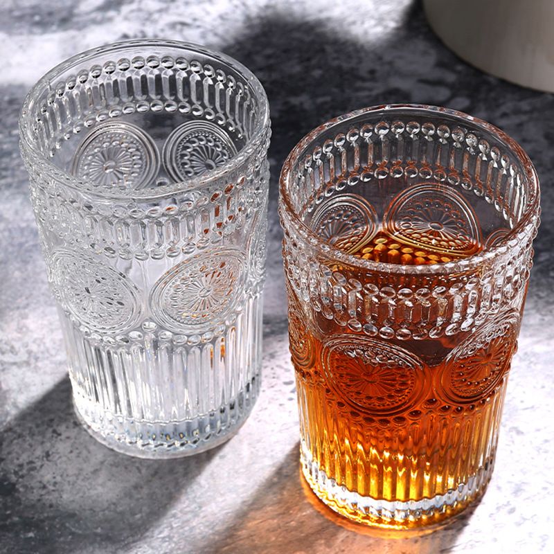 Ayçiçeği Cam Kupa Nordic Retro Altın Kenarlı Kabartmalı Su Kupası Hatıra Kupası Ev Kahve Kupası Bira Kupası_voghion.com