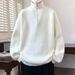 Lockerer, hochgeschlossener Pullover mit halbem Reißverschluss, vielseitiger Retro-Strickpullover für Herren in Unifarben, Strickjacke aus Garn_voghion.com