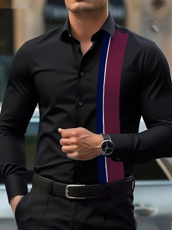 Camicia da uomo 2025, elasticizzata a quattro lati, sottile, abbinata ai colori, per lavoro, casual, da uomo, a maniche lunghe_voghion.com