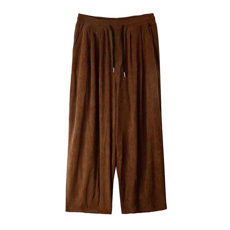 Men's Clothing Heavy Drawstring Elastic Waist Slightly Stretch Corduroy Casual Pants Straight Loose Casual High End Drape Pants_voghion.com