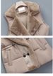 Faux Shearling Vest With Quilted Panels – Reversible Belted Puffer Gilet (M-XL, Polyester Shell, Winter White/Black/Taupe)_voghion.com