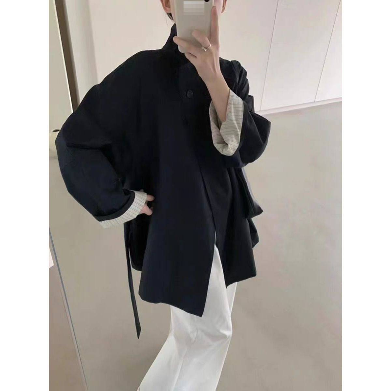 Women's Khaki Belted Short Trench Coat, Fall Casual Oversized Blazer, Loose Fit Jacket With Waist Tie, S-Xl_voghion.com