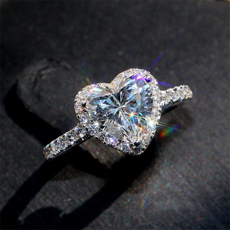 Hot selling fashion creative love zircon Valentine's Day gift couple heart-shaped ring_voghion.com