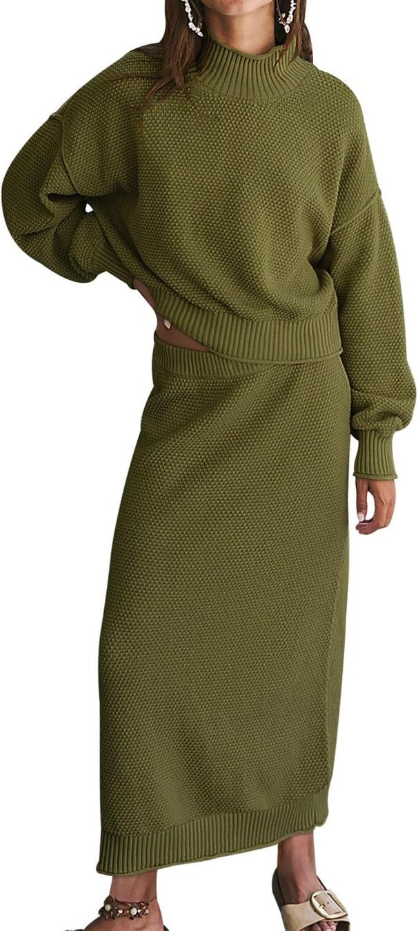 Women's Clothing autumn and winter new women's fashion suits long sleeved small high collar top pencil skirt 2 piece set_voghion.com