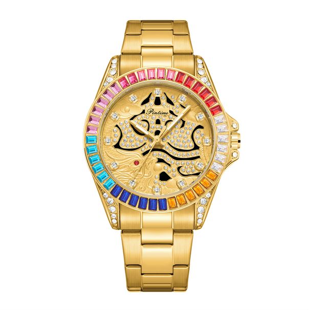 New Fashionable Colored Dragon Full Inlaid Diamond Dial for Men's Business, Non Mechanical Transparent Luminous_voghion.com