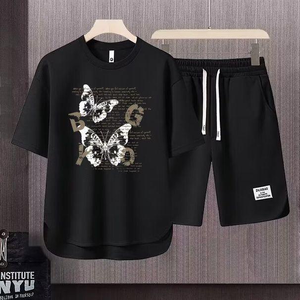 Ανδρικά ρούχα 2024 Waffle casual καλοκαιρινό κοστούμι Ανδρικό φαρδύ εφηβικό μπλουζάκι με κοντομάνικο σορτς Όμορφο κοστούμι δύο τεμαχίων_voghion.com