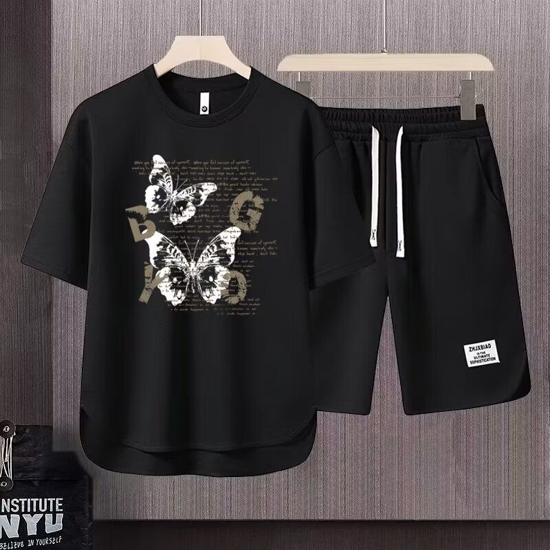 Men's Clothing 2024 Waffle Casual Summer Suit Men's Loose Teen Short sleeved T shirt Shorts Handsome Two piece Suit_voghion.com