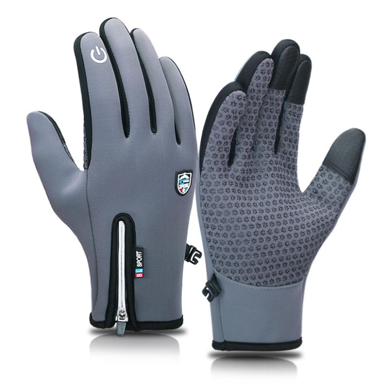 Unisex Outdoor waterproof gloves Ski touch screen winter men's and women's windproof fleece zipper full finger riding warm gloves_voghion.com