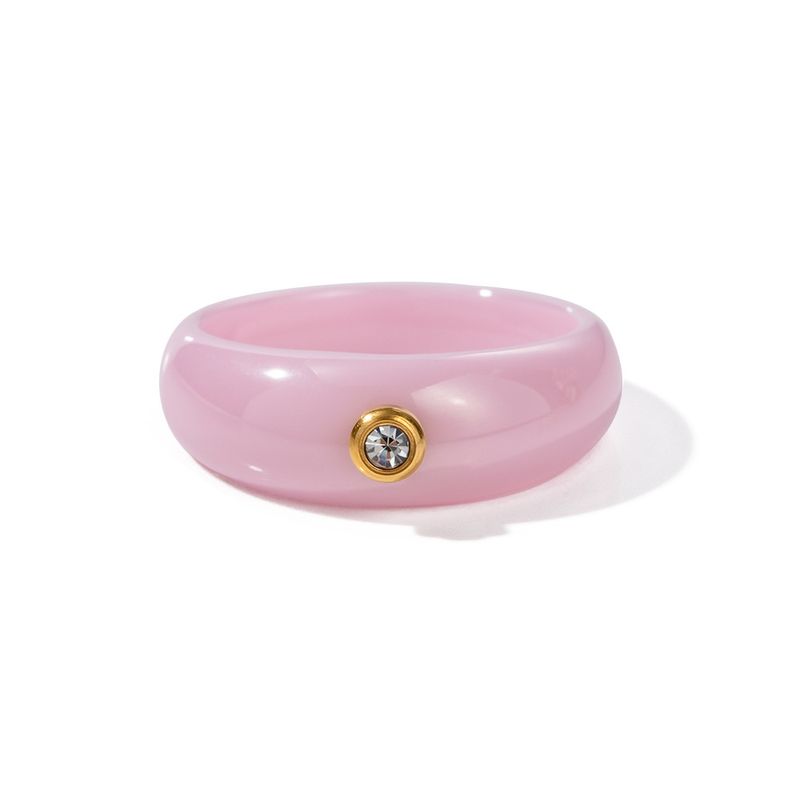 Anello in acciaio inossidabile con diamante rotondo rosa largo 7 mm, in stile francese, design di nicchia alla moda femminile_voghion.com