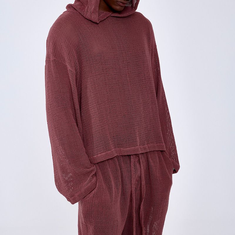 Herrenbekleidung Frühherbst Herren Casual Fashion Solid Color Kapuzen Langarm Tops und Shorts Anzüge Herrenbekleidung_voghion.com