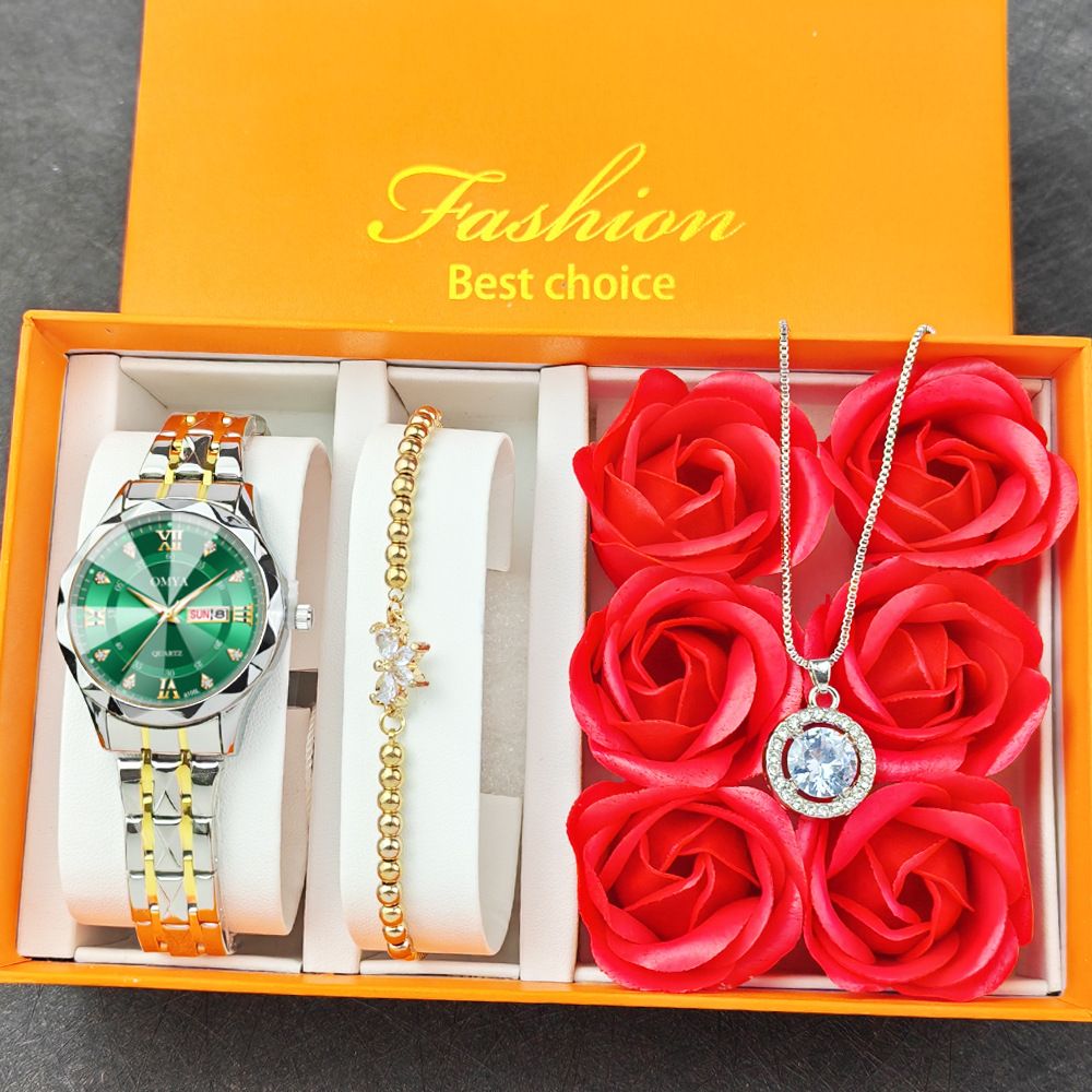 Damen Auer Cadeau Set Moud Këscht Stol Band Kleng Zifferblat Auer Bracelet Halskette_voghion.com