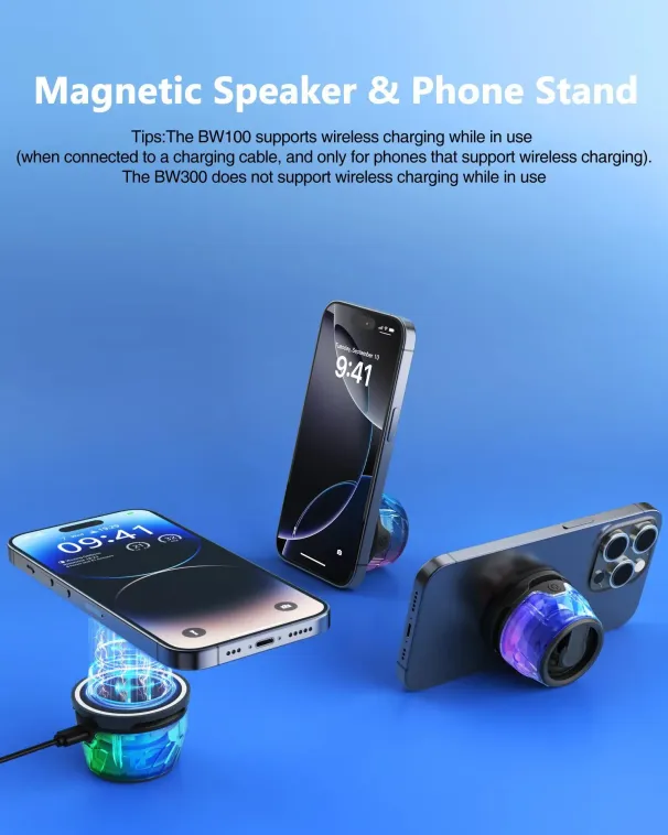 Altoparlante Bluetooth portatile magnetico Mini stereo Sound Box RGB Supporto per telefono Wireless Piccolo subwoofer da tavolo_voghion.com