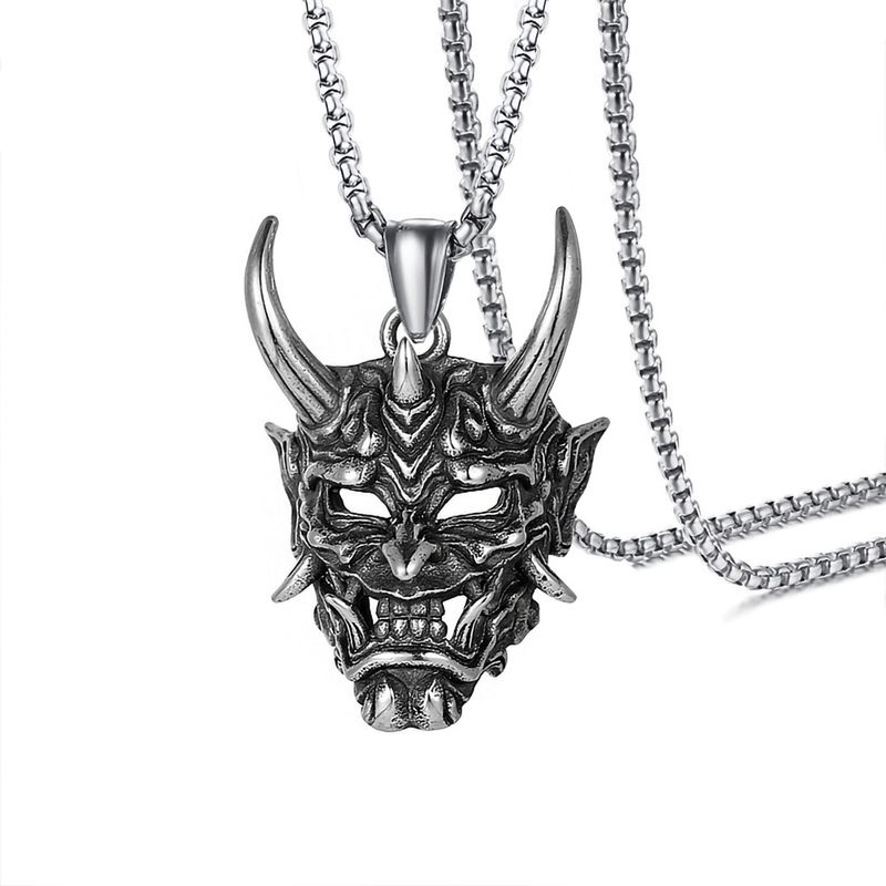 Collana con ciondolo a forma di corno dorato da uomo in acciaio al titanio, versatile marchio alla moda, catena per clavicola, maschera fantasma, accessori per Halloween_voghion.com