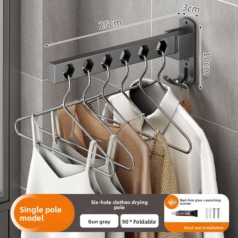 Appendiabiti pieghevole, senza bisogno di forare, per asciugare sul balcone, multifunzionale, portaoggetti per trapunte, asta da parete, bagno_voghion.com
