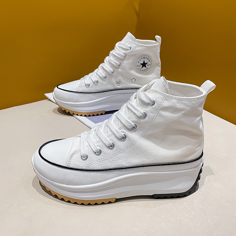 Grenziwwerschreidend grouss Gréissten Aussehandel Leinwandschuhe Fraen 2022 nei High-Top Casual Schuhe Nisch Muffin Décksohlen Wäiss Schuhe All-Match_voghion.com