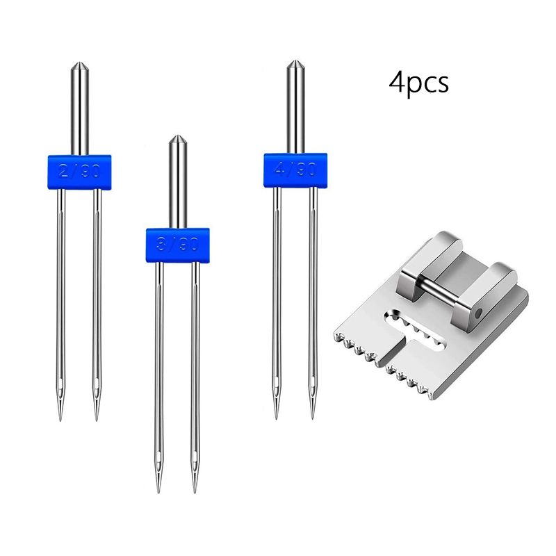4 stk/pakke dobbelte maskinnåle 2/3/4 mm plus 9 riller trykfod tyk tynd taco trykfodskombination_voghion.com