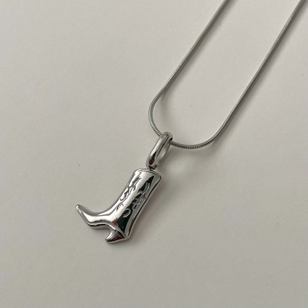 Women's Jewelry Cowboy Boot Necklace Vintage Silver Boot Pendant Brass Choker Chain With Real Gold Plating For Long-Lasting Shine_voghion.com