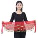 Ceinture de danse en mousseline de soie avec triple pièce d'or et chaîne de taille pour le ventre, serviette de hanche pour la pratique de la danse_voghion.com