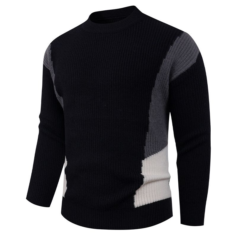 Pull minimaliste à blocs de couleurs – Pull en tricot coupe décontractée pour homme (beige/noir/kaki, M-4XL)_voghion.com
