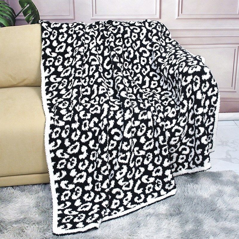 Couverture décontractée en tricot épais, douce et doublée de polaire, imprimé léopard, automne/hiver_voghion.com