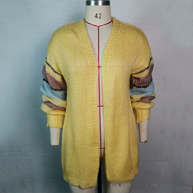 Maglione da donna a righe con contrasto di colore, cardigan in mohair lavorato a maglia_voghion.com