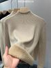 Women's Fleece-Lined Knit Sweater Long Sleeve Semi-Turtleneck Thermal Base Layer Slim Fit Pure Color Winter Top_voghion.com