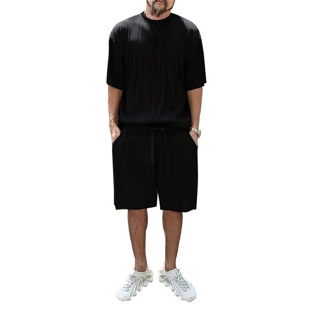 Man's clothing Summer men's large size loose suit short sleeve shorts solid color casual suit men_voghion.com