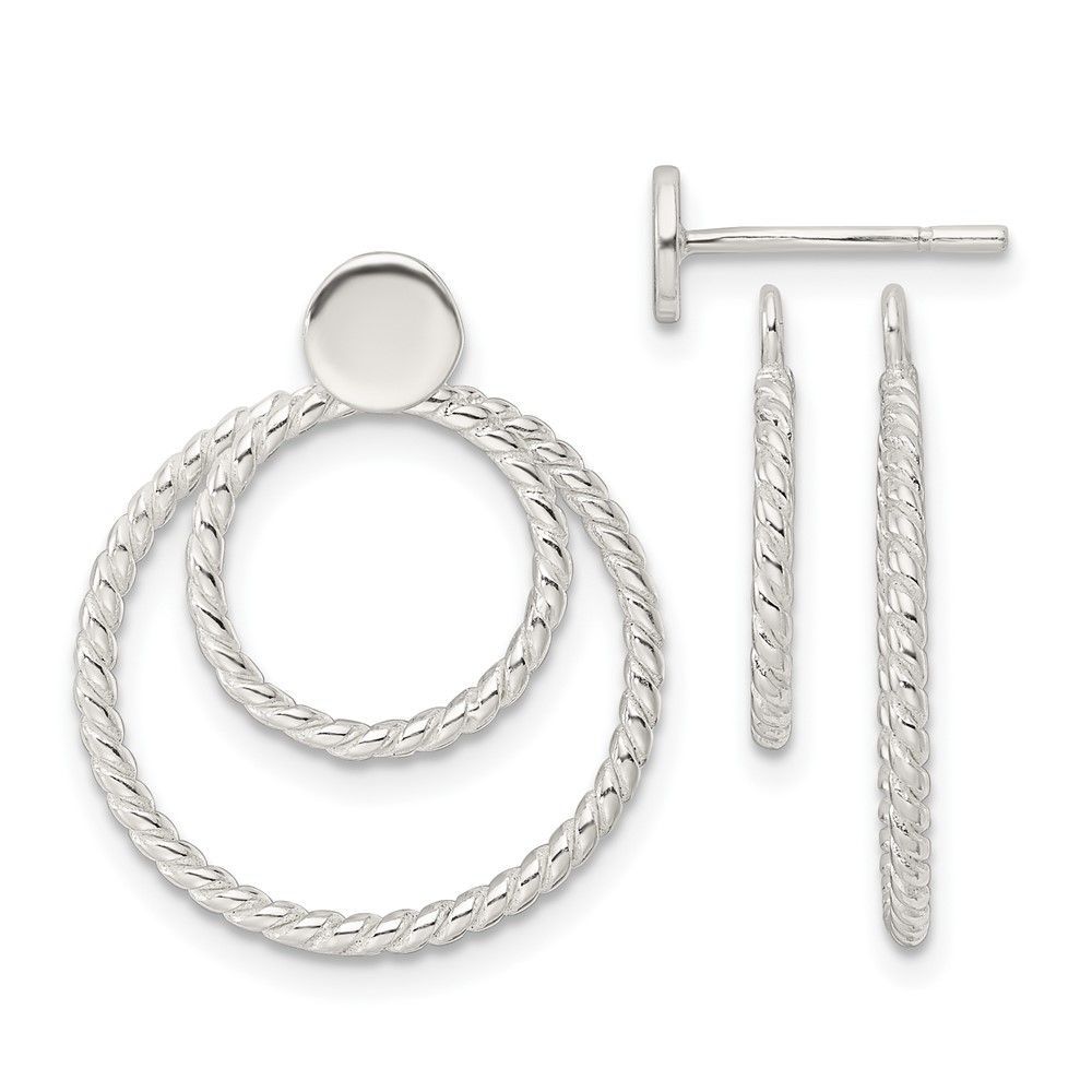 Sterling Silver W/2 Circle Jackets Button Post Earrings_voghion.com
