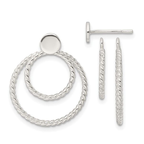 Sterling Silver W/2 Circle Jackets Button Post Earrings_voghion.com