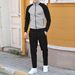 2024 Autumn/Winter New Men's Stand up Collar Waffle Color blocked Coat Pants Two Piece Set_voghion.com