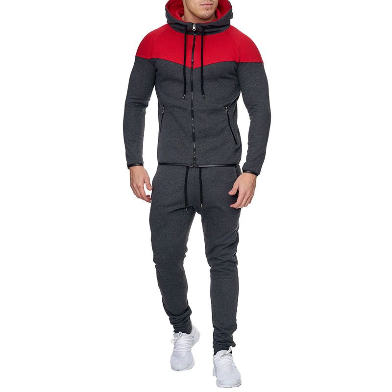 Slim Fit Panel Kapuzenpullover Lässige Sporthose Herren Set Individuell_voghion.com