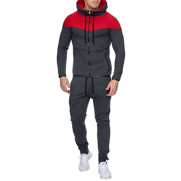 Slim Fit Panel Kapuzenpullover Lässige Sporthose Herren Set Individuell_voghion.com