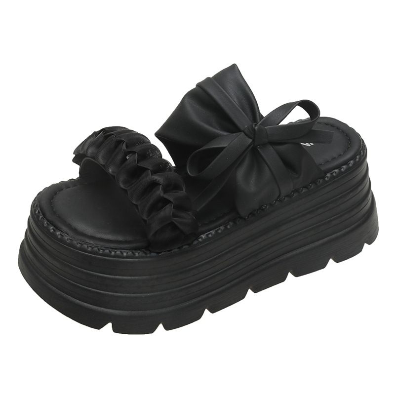 Grube sandały z okrągłym noskiem dla kobiet, letnie, outdoorowe, modne, nowe, kokardkowe, wysokie obcasy, stylowe, jednopaskowe, na platformie_voghion.com