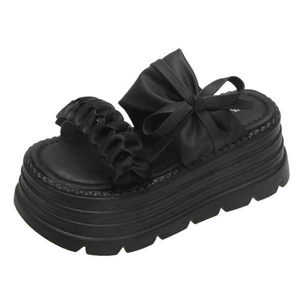 Grube sandały z okrągłym noskiem dla kobiet, letnie, outdoorowe, modne, nowe, kokardkowe, wysokie obcasy, stylowe, jednopaskowe, na platformie_voghion.com