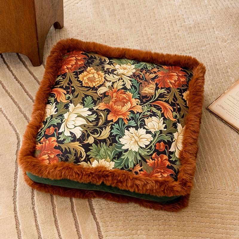 Decorative Floral Floor Cushion - Square & Round Plush Seat Pillow With PP Cotton Fill, Versatile Ottoman For Home, Office & Outdoor Use_voghion.com