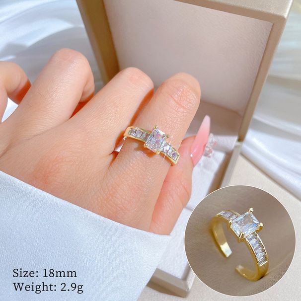 【 Real Gold 】 Square Diamond Full Zirconia Wedding With Adjustable Opening, Simple Handmade Ring, Couple's Pair Ring_voghion.com