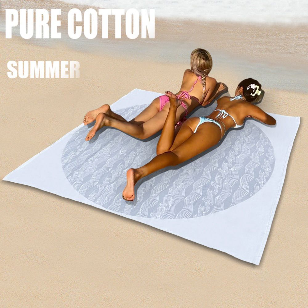 Asciugamano da spiaggia doppio in puro cotone, stampato, tagliato, morbido, assorbente, quadrato, per prendere il sole, coppia, in riva al mare_voghion.com