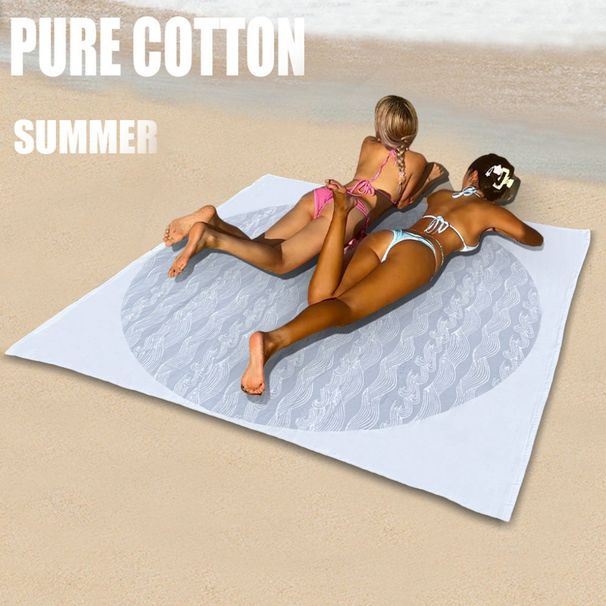 Asciugamano da spiaggia doppio in puro cotone, stampato, tagliato, morbido, assorbente, quadrato, per prendere il sole, coppia, in riva al mare_voghion.com