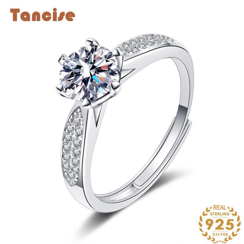 Tancise Klassisk Moissanite Sølv Ring Dame Smykker Bryllup Løfte Party Gift_voghion.com