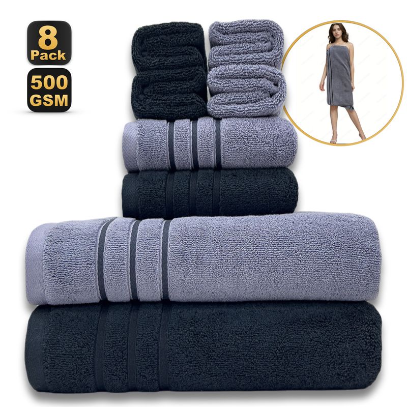 Juego de toallas 100 % algodón de 8 piezas: incluye toalla de baño de 80 x 160 cm y toallas faciales, súper suaves y muy absorbentes para baño y spa._voghion.com