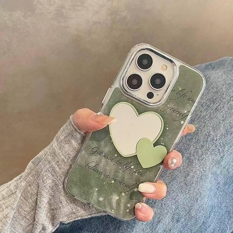 Green Heart Compatible With IPhone 13 Pro 12/16/15 Phone Case 11 Silver XS Girl Mirror XR_voghion.com