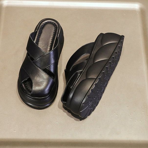 Silberne Plateau-Sandalen mit geschlossener Spitze für Damen – 2025 Sommer-Sandalen mit bequemer dicker Sohle, modische Hausschuhe mit weichem Polster für den Außenbereich_voghion.com